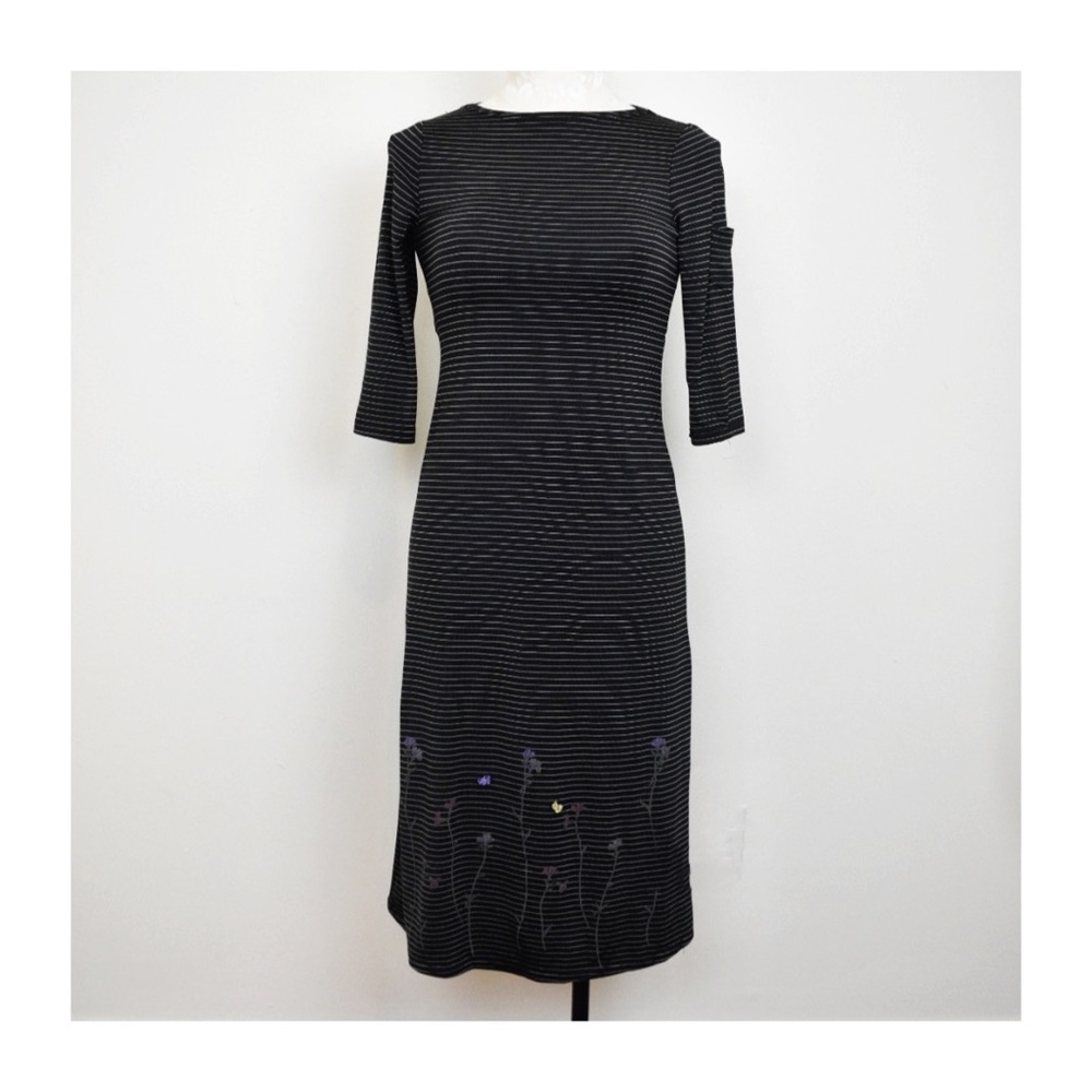 Rampage Fitted Striped Floral Midi Jersey Dress